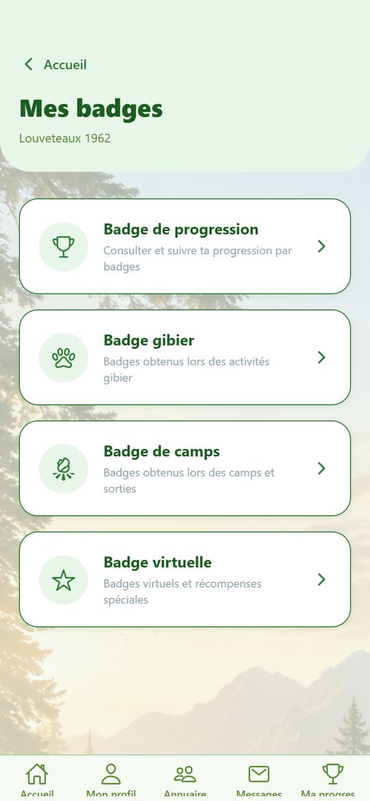 Le menu Mes badges